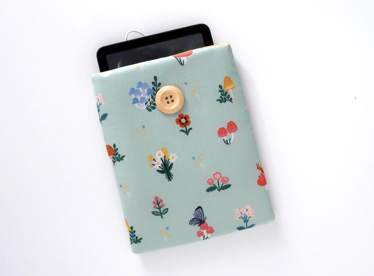 Kindle Paperwhite Cover – Mushrooms & Flowers on Mint, photo 2 of 5