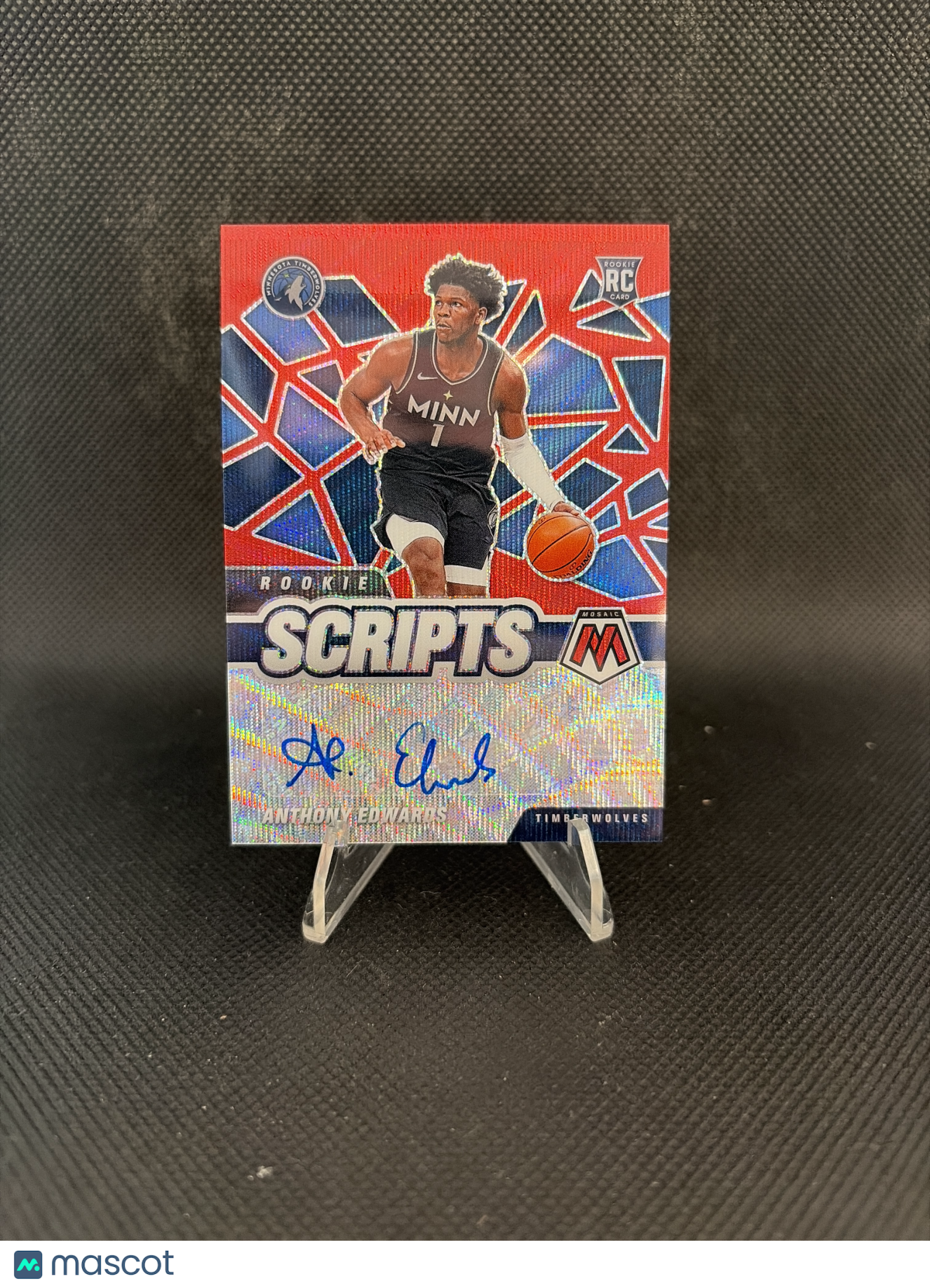 2020 Panini Rookie Scripts Anthony Edwards Red Mosaic RC Auto