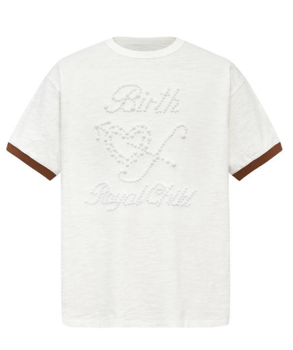 BIRTH OF ROYAL CHILD Pearl Patchwork T-Shirt IN WHT