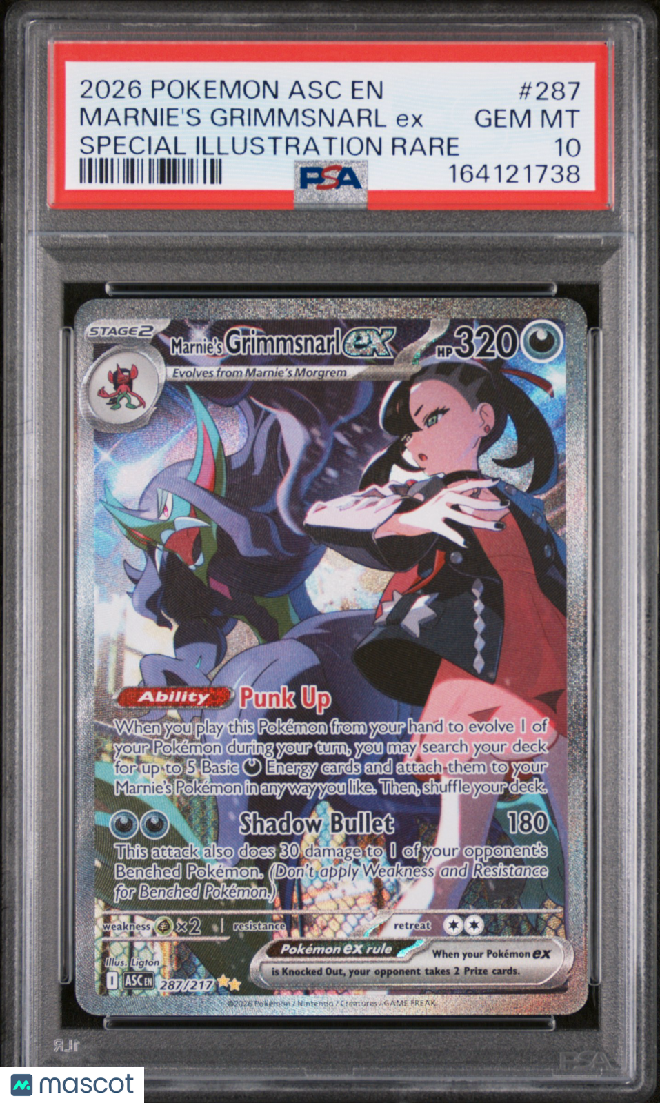 2026 Pokemon Asc EN-Ascended Heroes Marnie's Grimmsnarl EX SIR PSA 10 #287