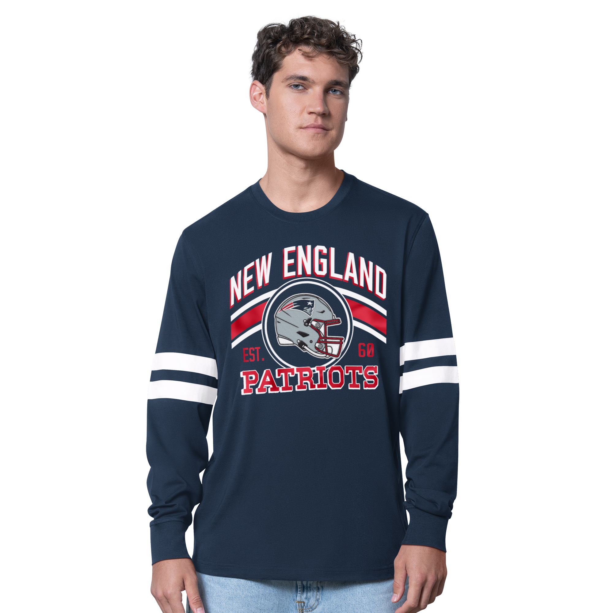 New England Patriots Navy Embroidered Scoreboard Long Sleeve Shirt