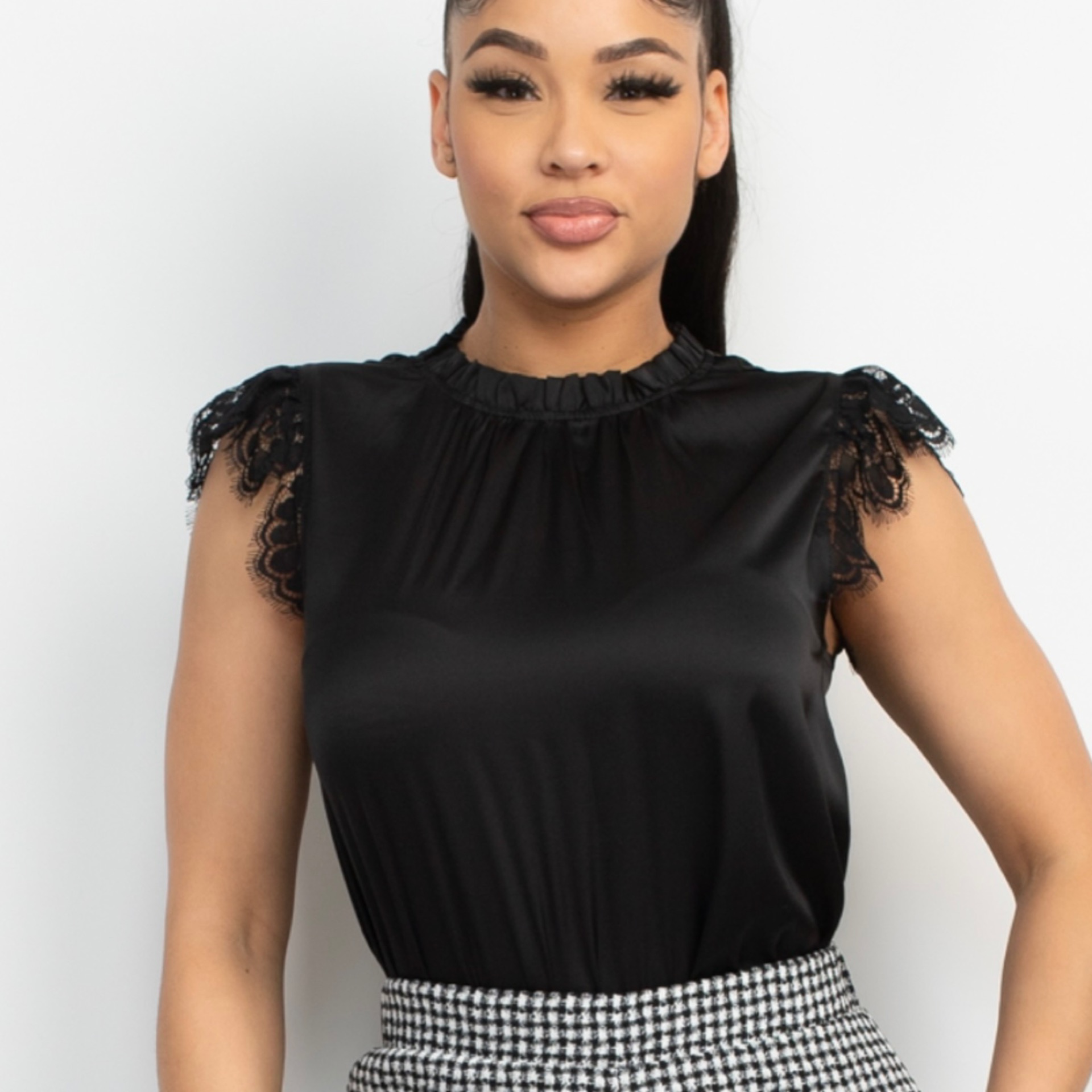 Satin Lace Sleeve Top