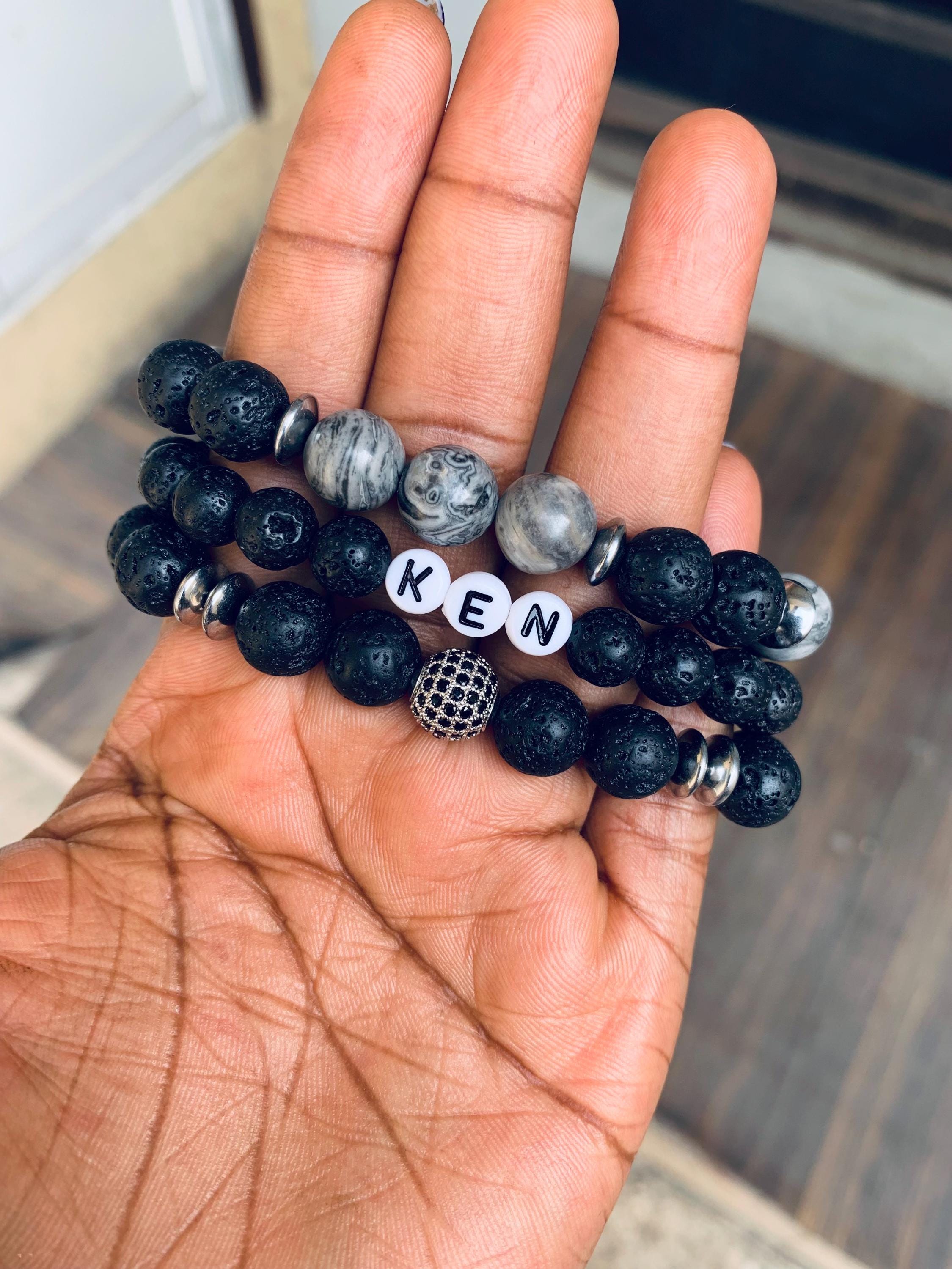 Custom Name Lava Rock Bracelet: Crown Shambala Beaded Gift view 3