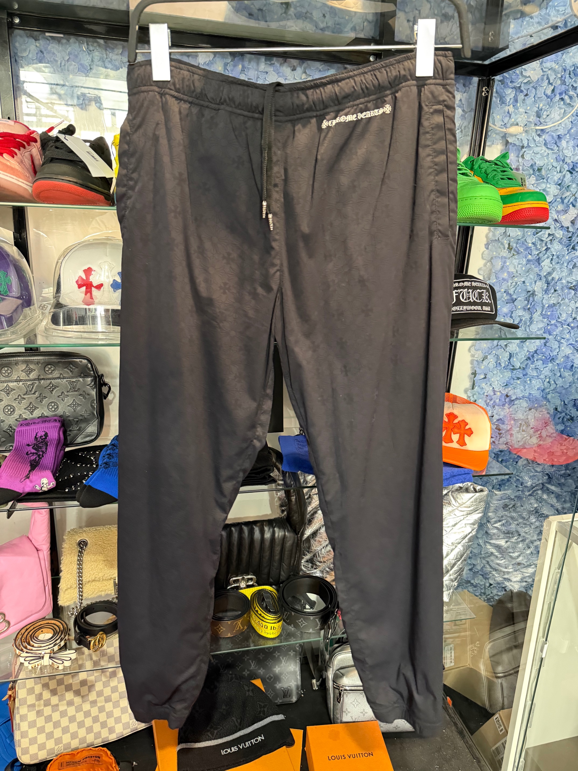 Chrome Hearts Black Monogram Nylon Track Pants ( USED )