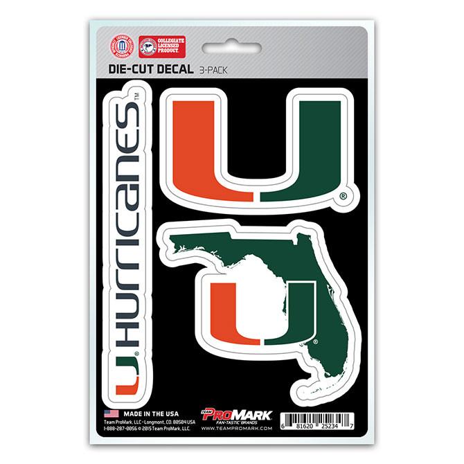 Miami Hurricanes Die Cut Team Decals 3pk