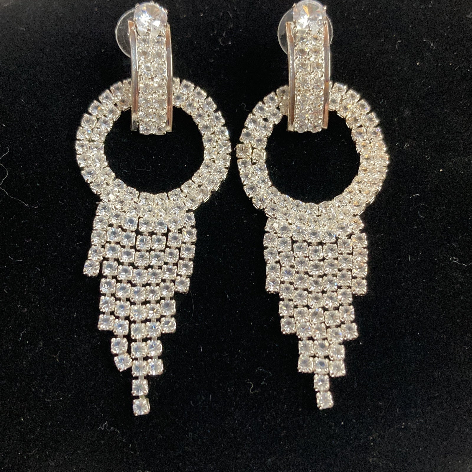 Long Fringed Art Deco Rhinestone Earrings Dangly Jewelry