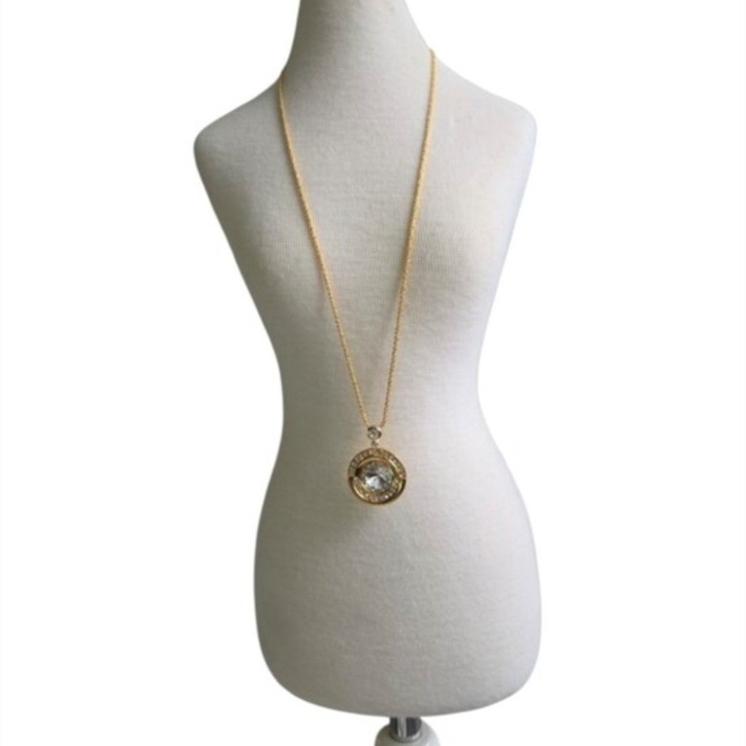 Parklane Pavé-set Crystal Halo Round Center Stone Gold-toned Pendant Necklace