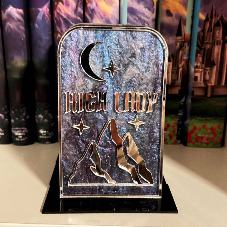 Acotar high lady desk decor, fireheart bookshelf plaque, crescent city merch, bookshelf decor, desk accessory for readers, acrylic desk sign: High Lady - ACOTAR