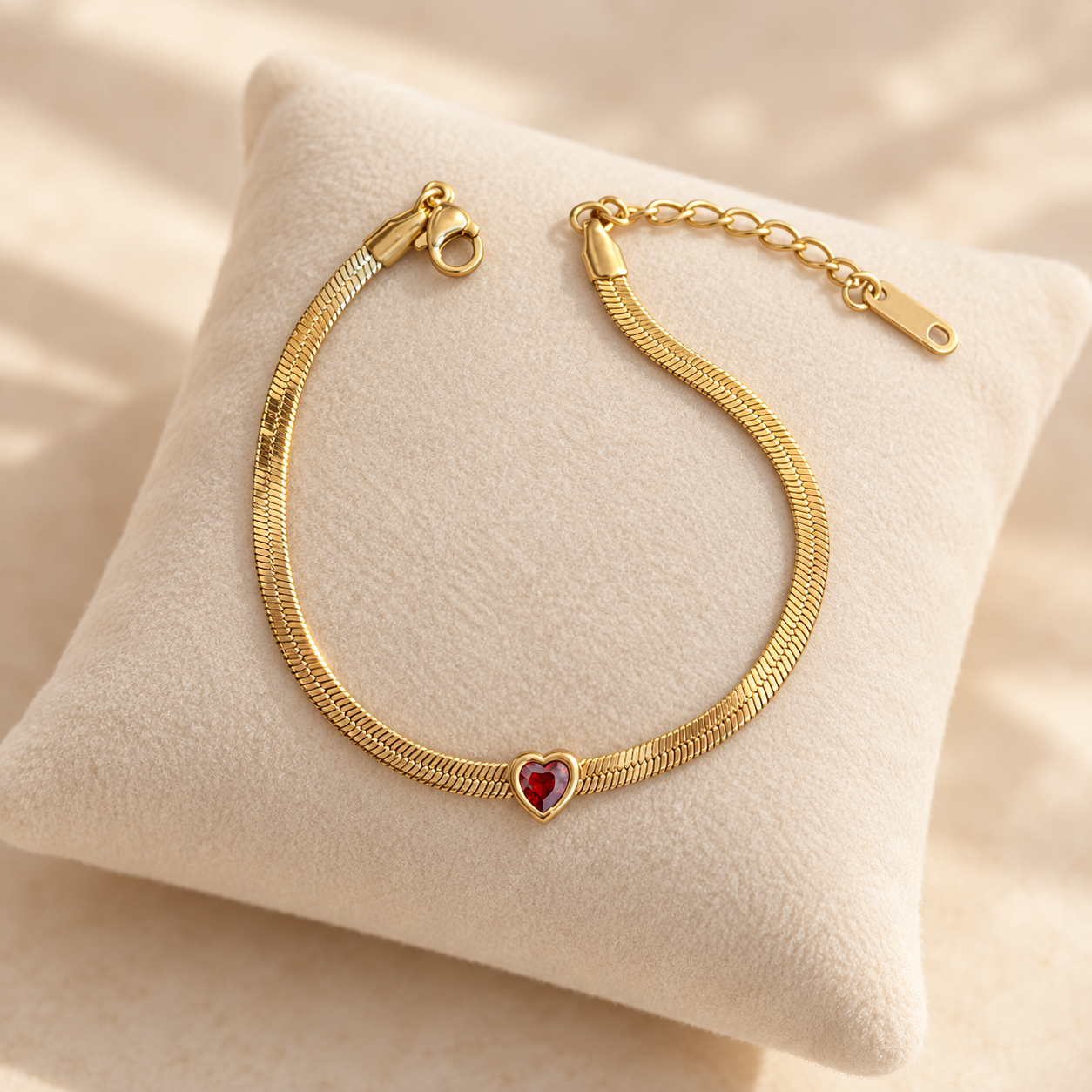 18K Gold Plated 304 Stainless Steel Wine Red Rhinestone Snake Chain Bracelet