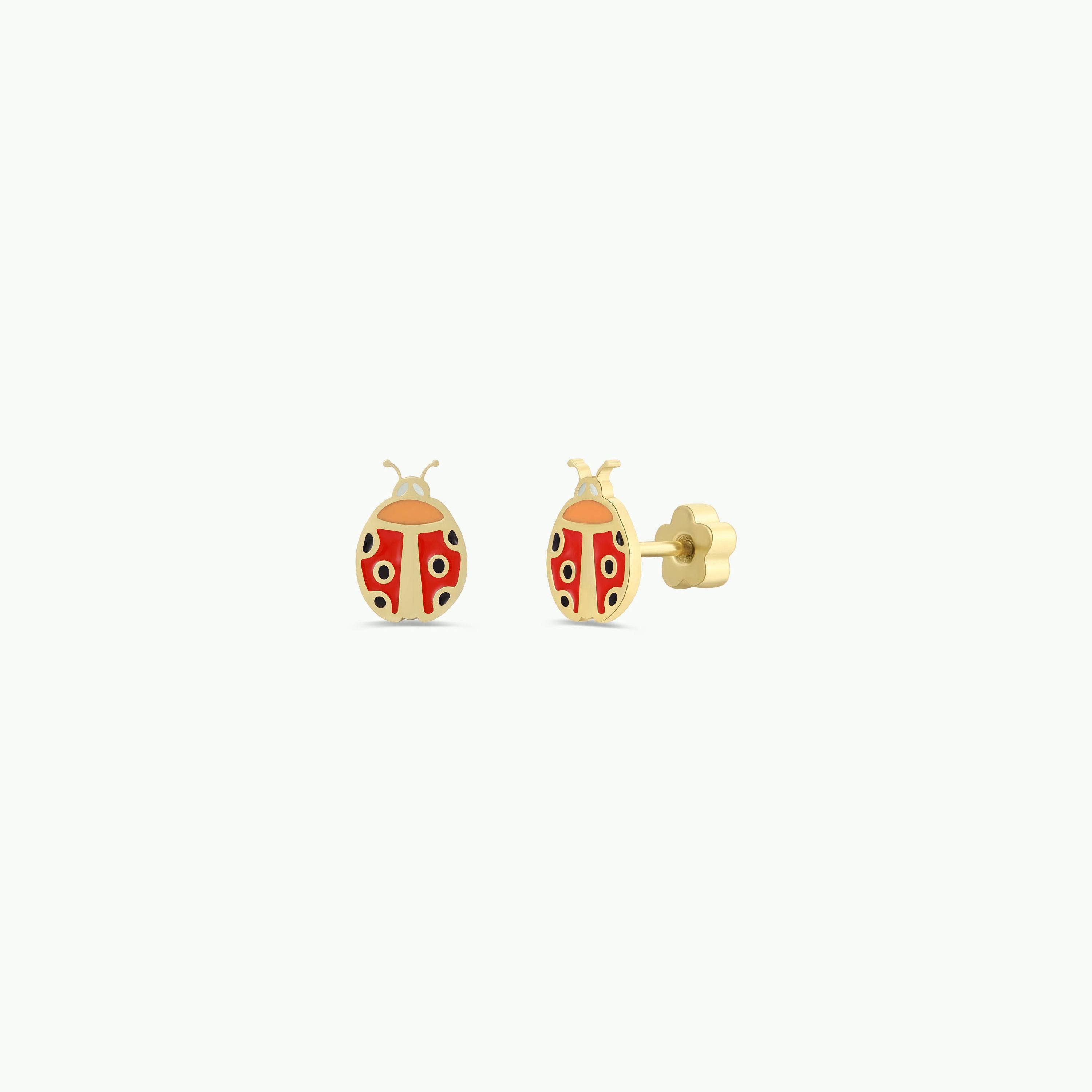 Ladybug Enamel Flat Back Kids Earrings