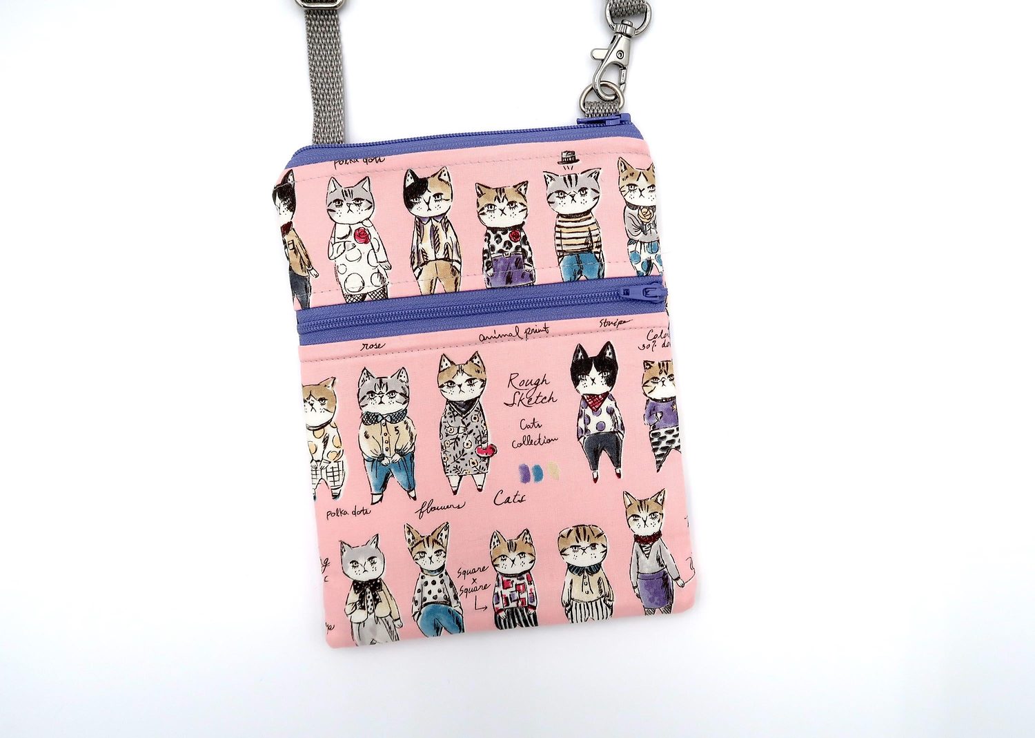 Small Crossbody Bag – Rough Sketch Cats, Pink