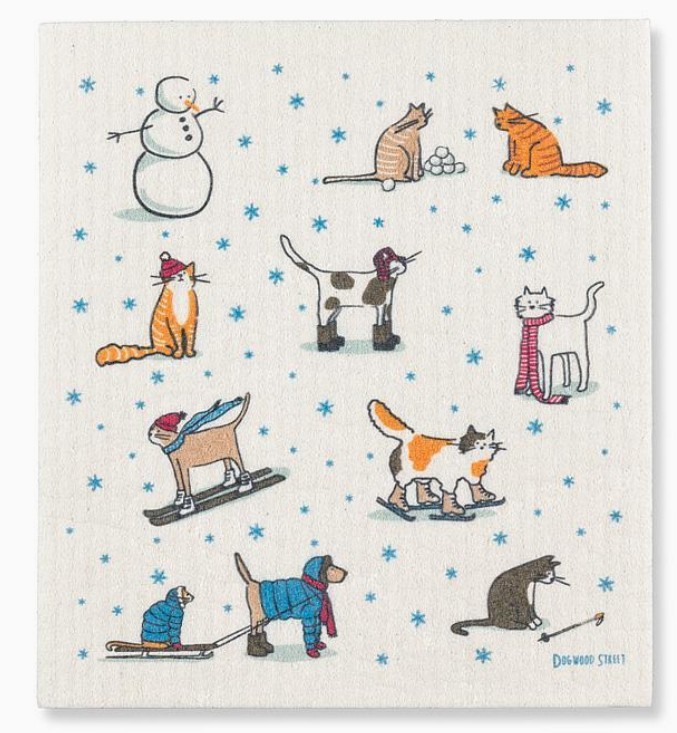 Winter Sports Cats Reusable Dishcloth