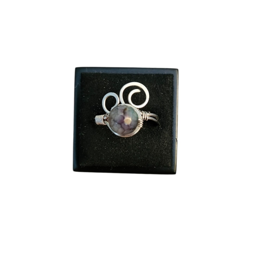 Size 9.5 Silver Toned Gray Stone Artisan Ring