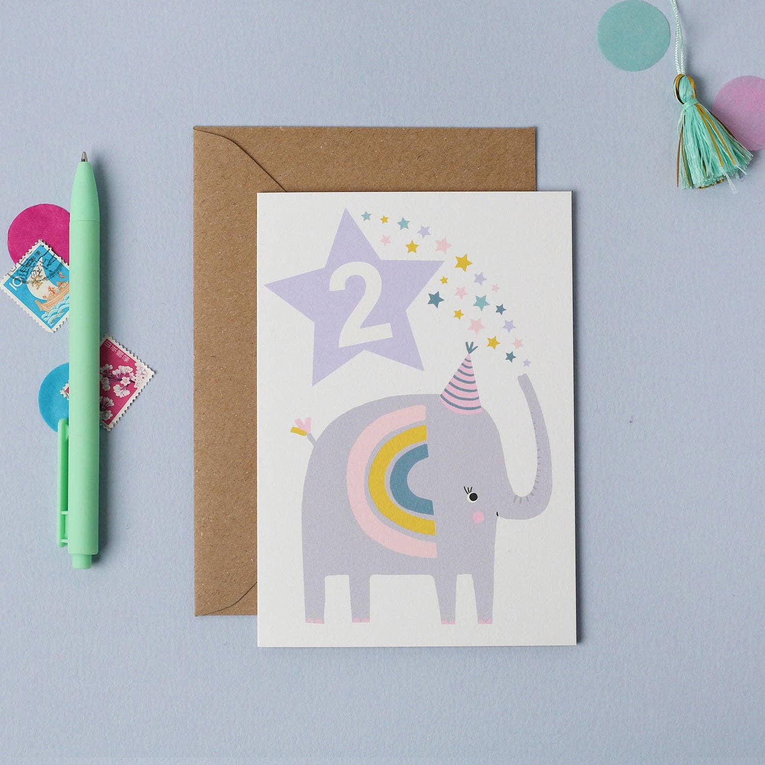 Purple Elephant Toddler 2nd Birthday Card – UK Made Fun