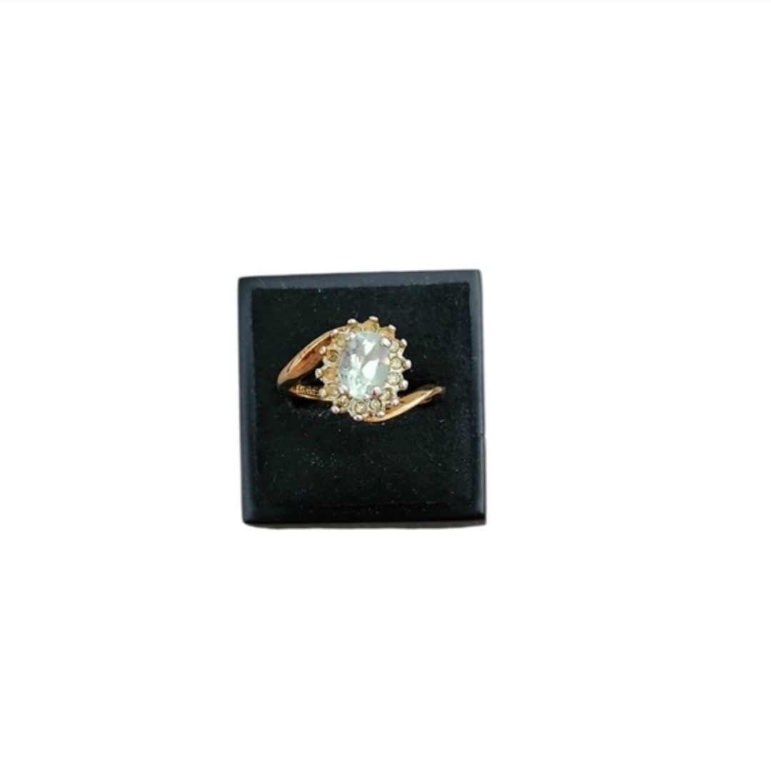 Size 9 18k HGE Gold-Tone Oval Halo Ring with Clear Center Stone - Women Jewelry