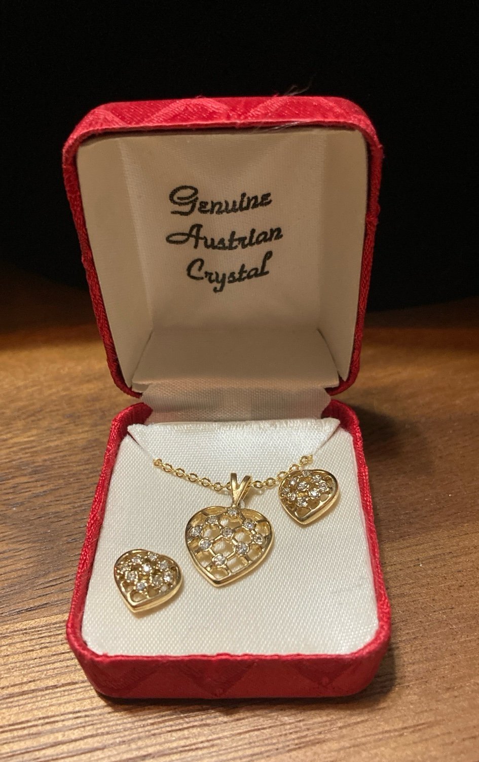 Genuine Austrian Crystal Goldtone Heart Pendant/Earring Set