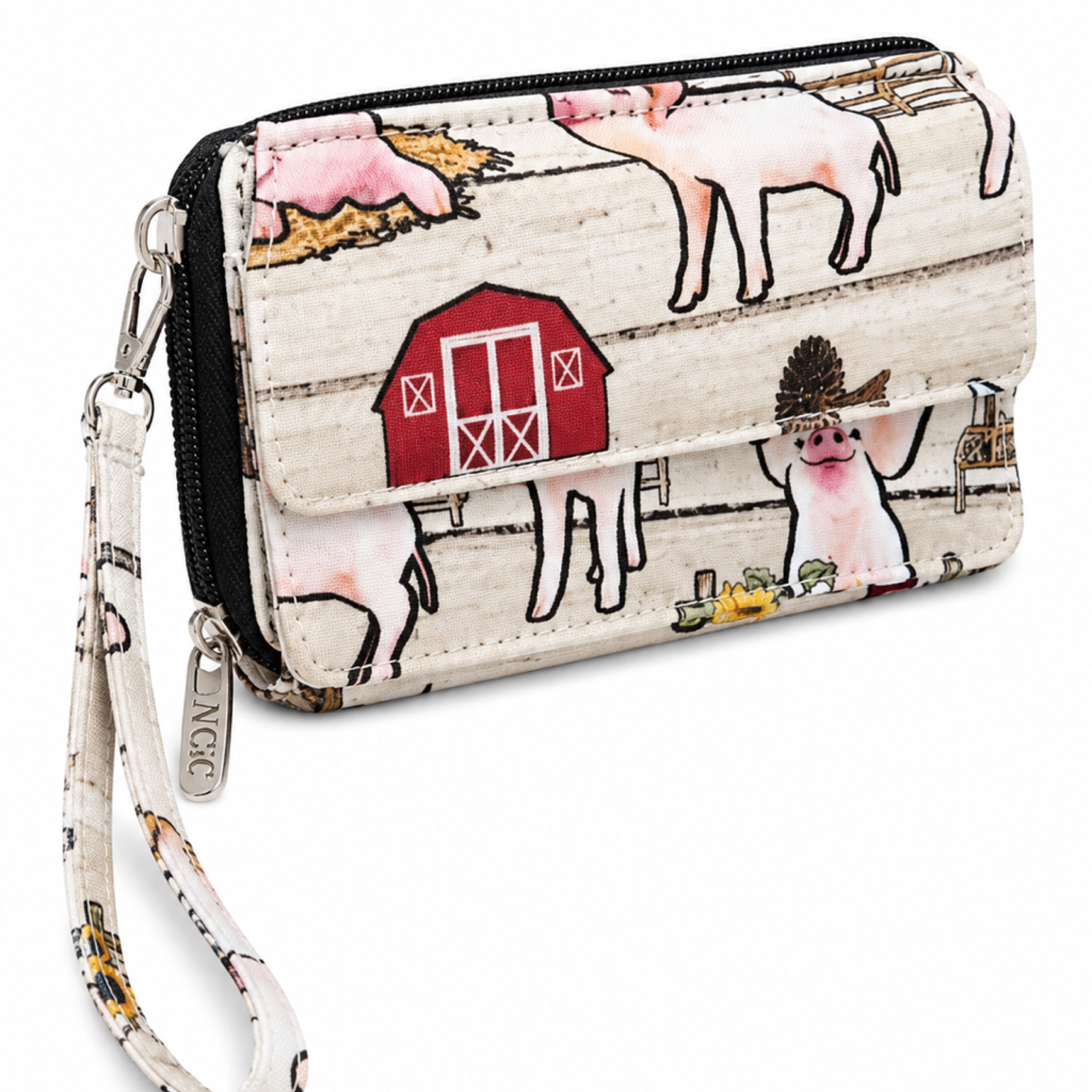 Farmhouse Pig Print Wristlet Wallet