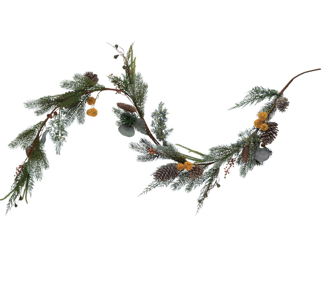 Faux Mixed Evergreen Garland, Multi Color