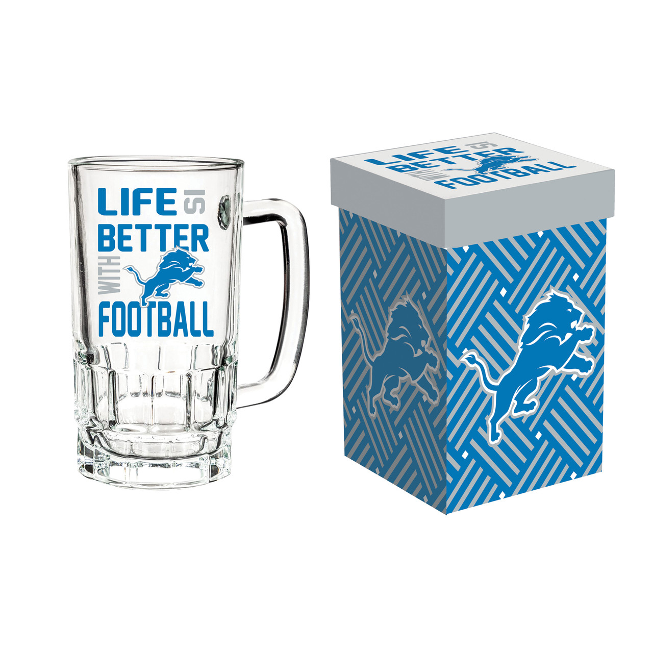 Detroit Lions Glass Tankard Mug with Box 18oz