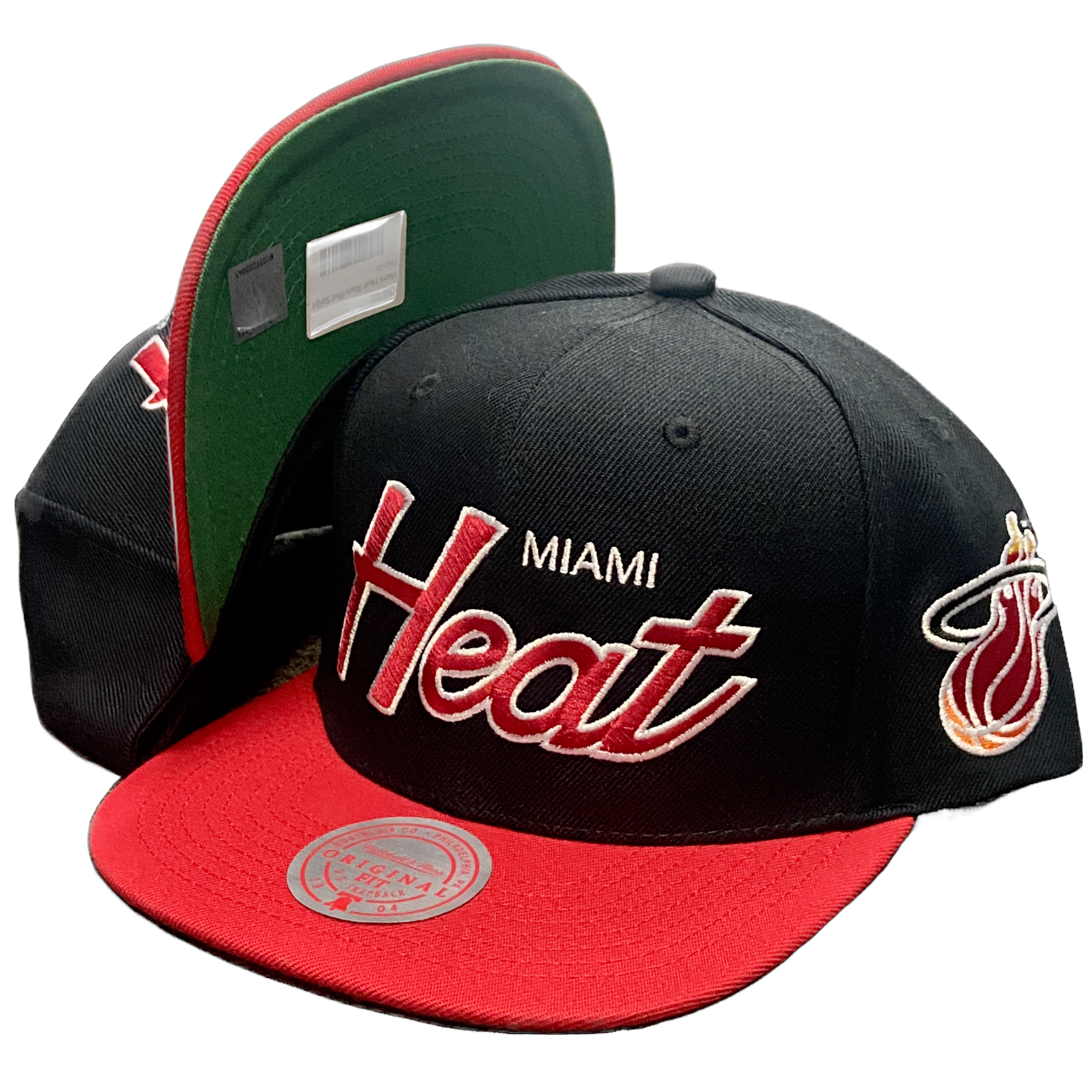 Miami Heat Black/Red Script Mitchell and Ness Snapback Hat