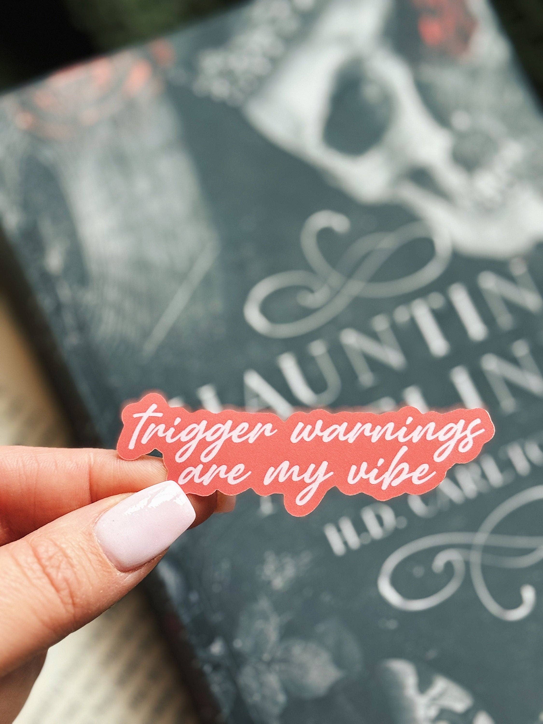Trigger Warnings Book Sticker: Black/Cream, Matte WITH laminate