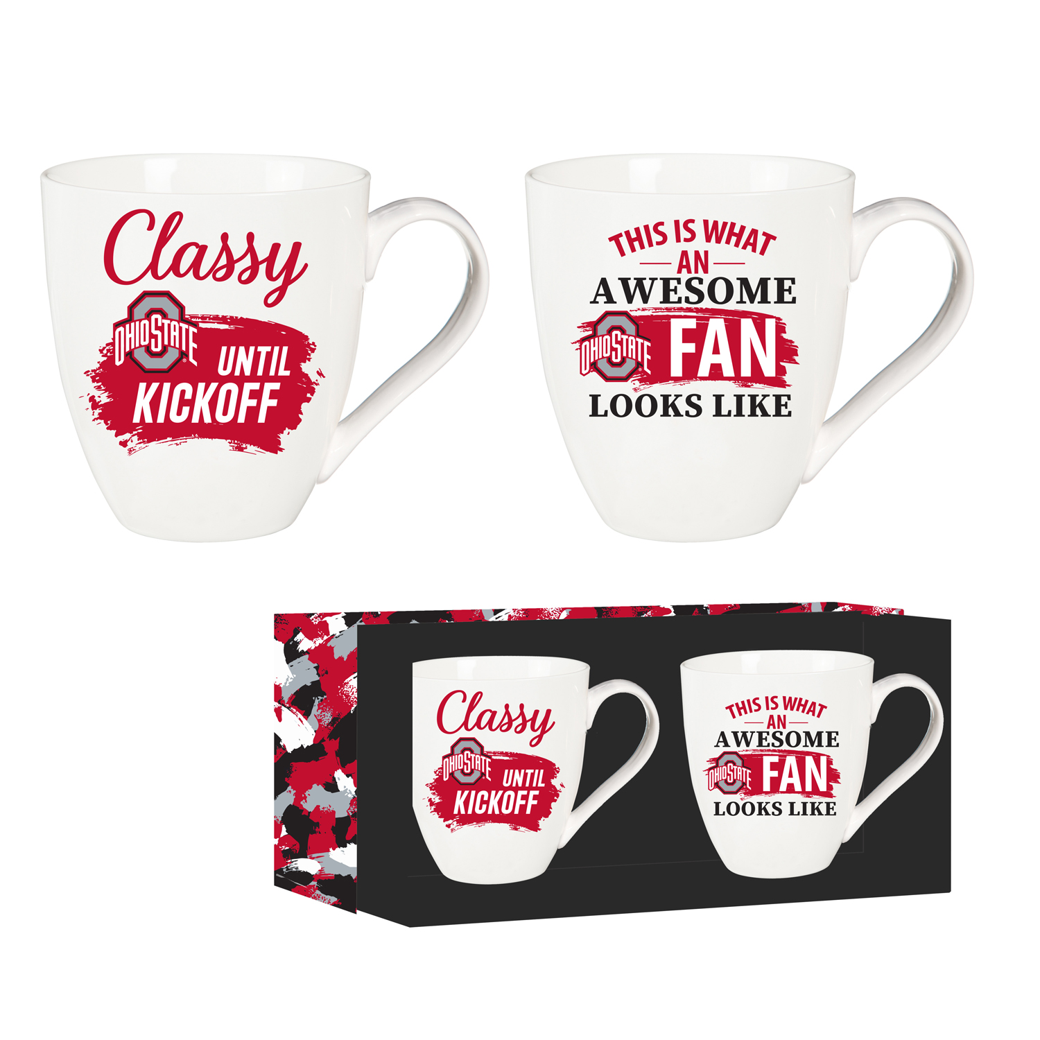Ohio State Buckeyes Ceramic Coffee Mug Set with Box 17oz Each