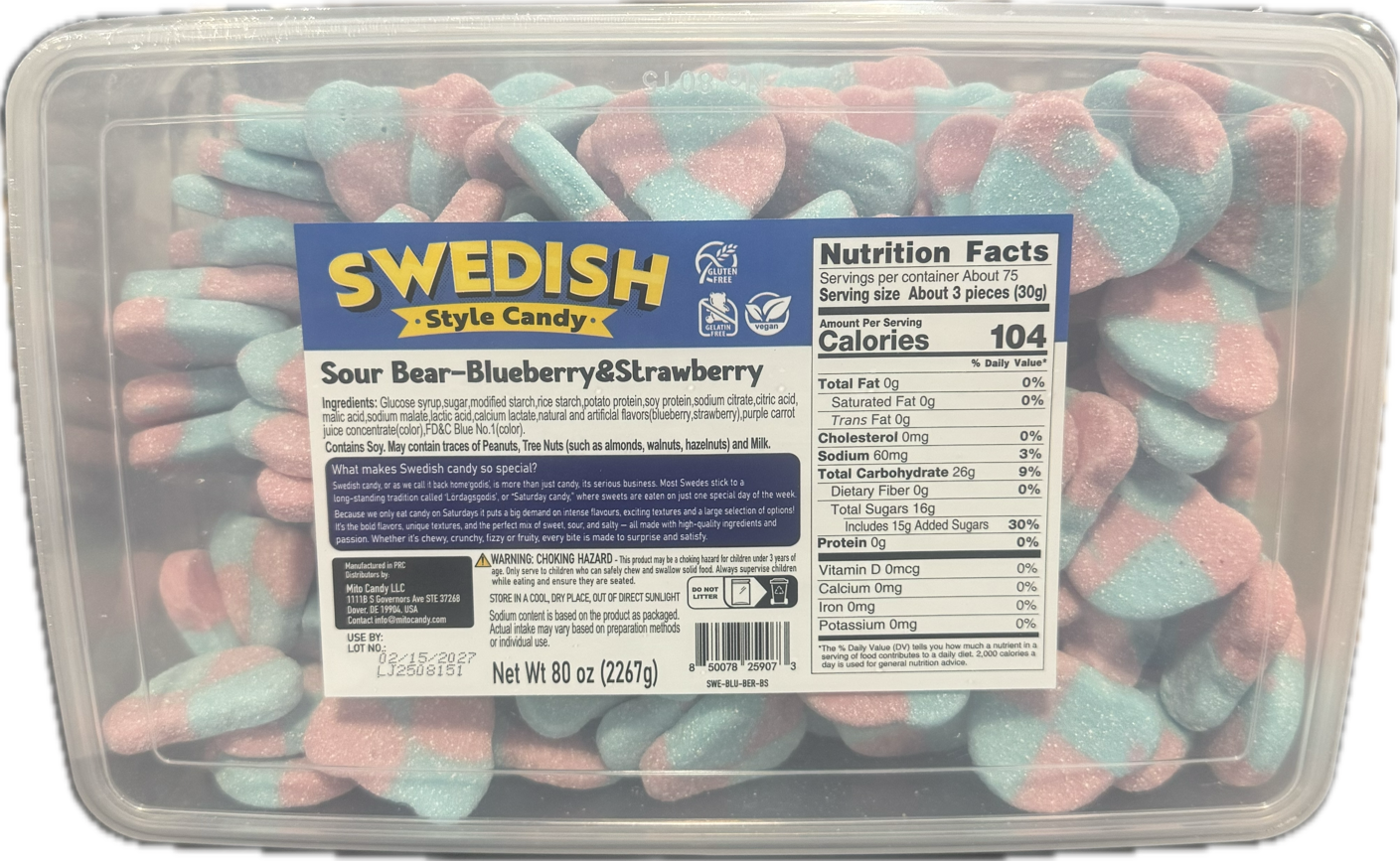 Mito Swedish Style Gummy Sour Bear Blueberry Strawberry 5lb