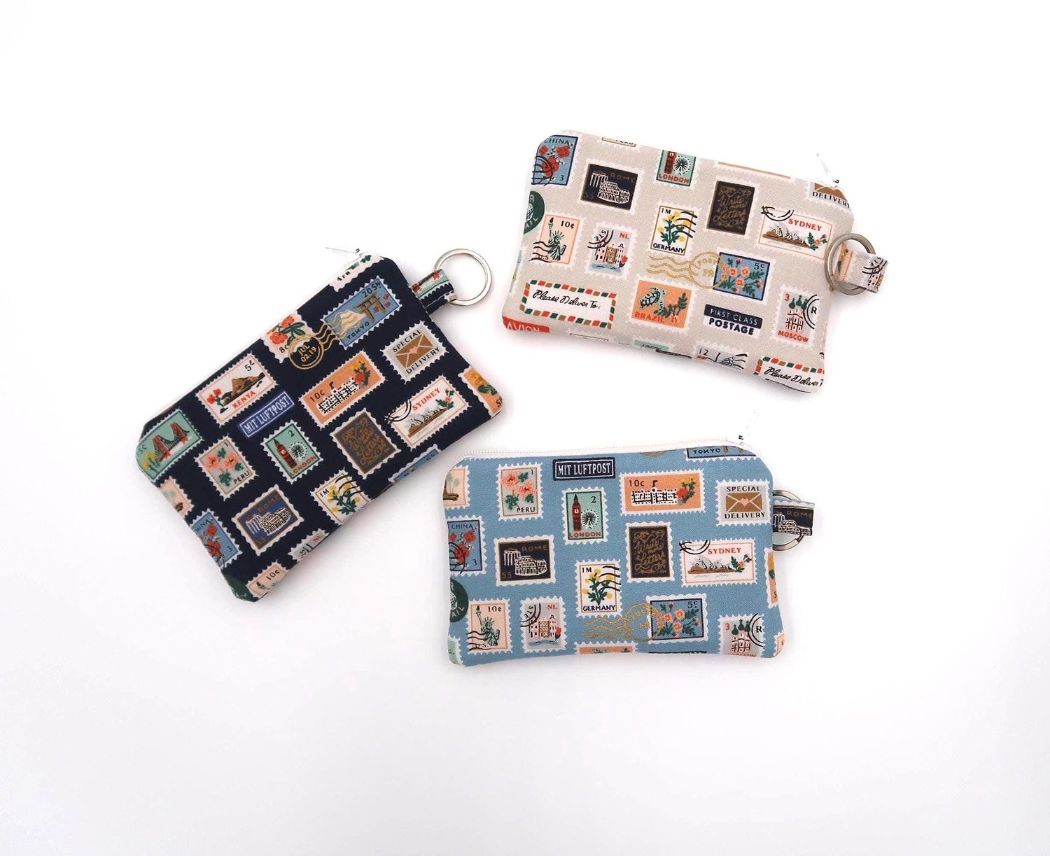 Keychain Pouch – Postage Stamps – handmade keychain pouch