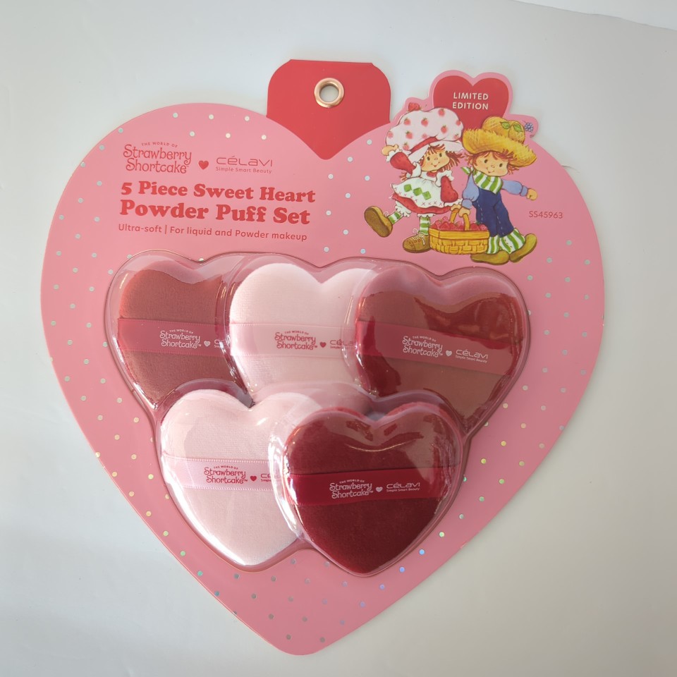 Celavi Strawberry Shortcake 5 Piece Sweet Heart Powder Puff Set (Limited Edition)