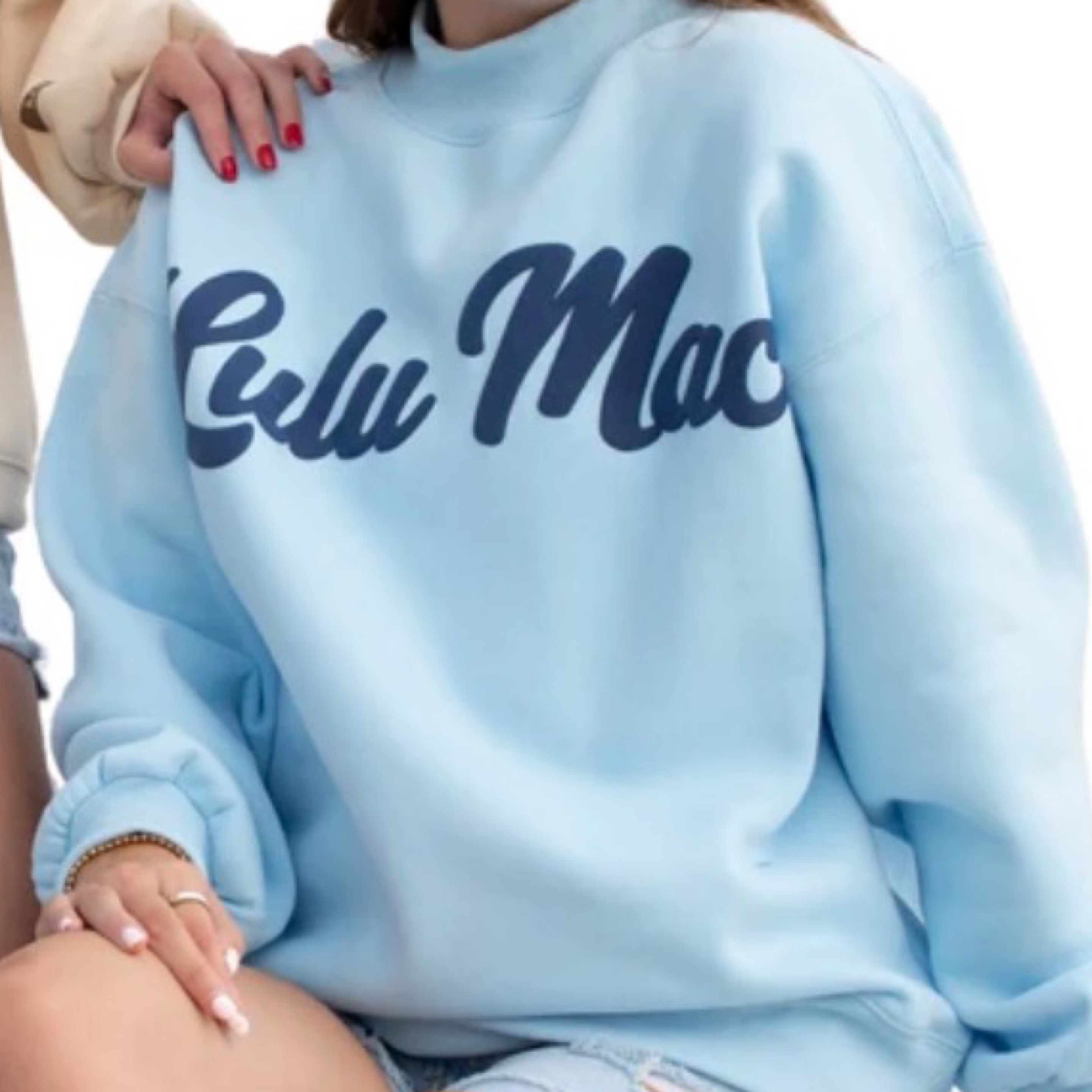 LuluMac sweatshirt Lt blue/navy script — Bama Tan boutique, Tuscaloosa AL