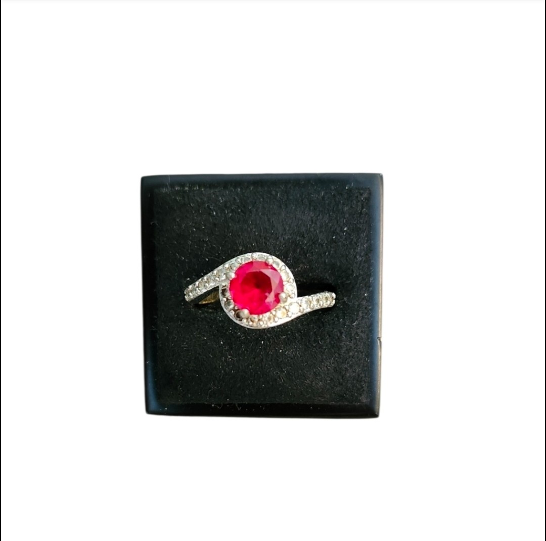 Size 6.5 Silver Toned Round Cut Ruby Cubic Zirconia Ring