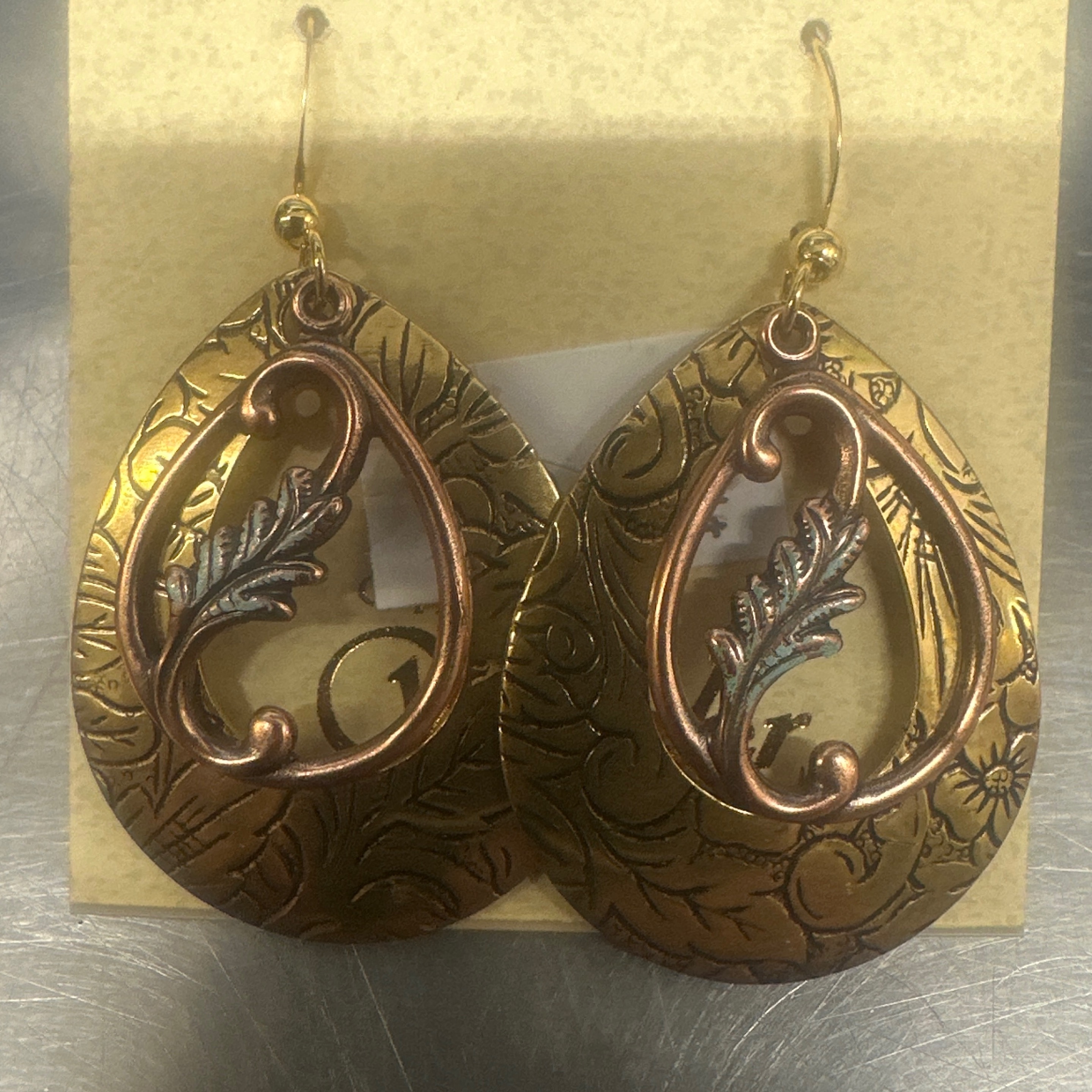 Brass And Copper Dangle Earrings