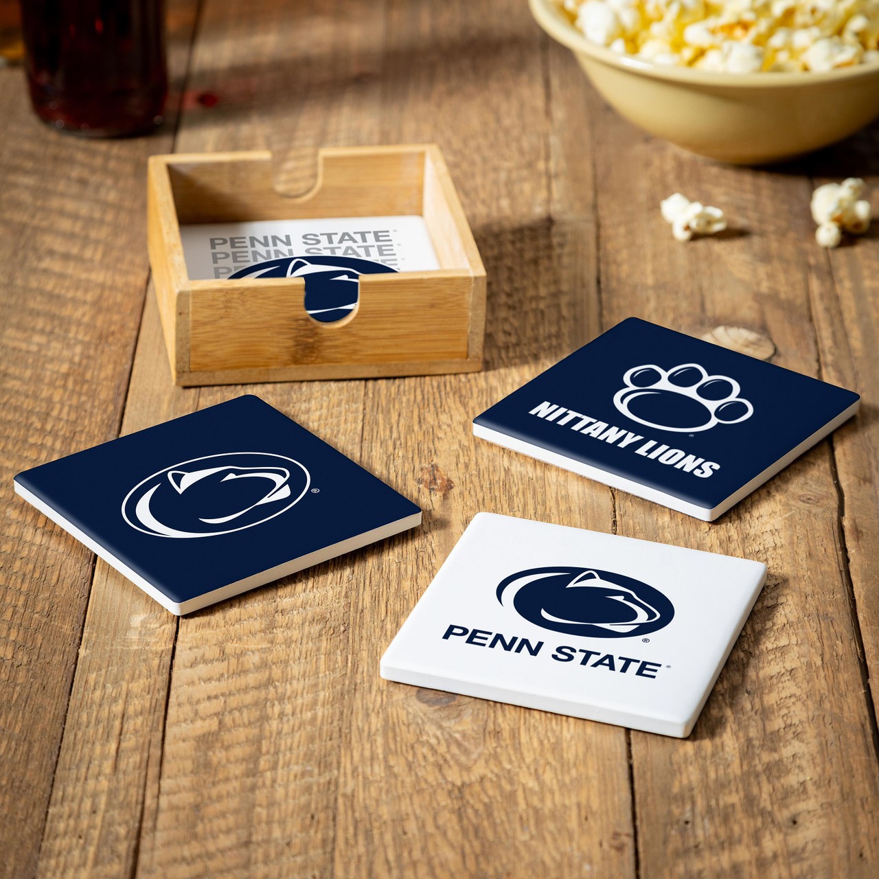 Penn State Nittany Lions 4 Piece Coaster Set with Wood Caddy