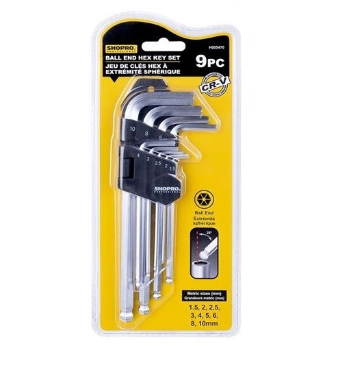 9-Piece Ball End Hex Key Set 1.5 To 10 mm, Metric