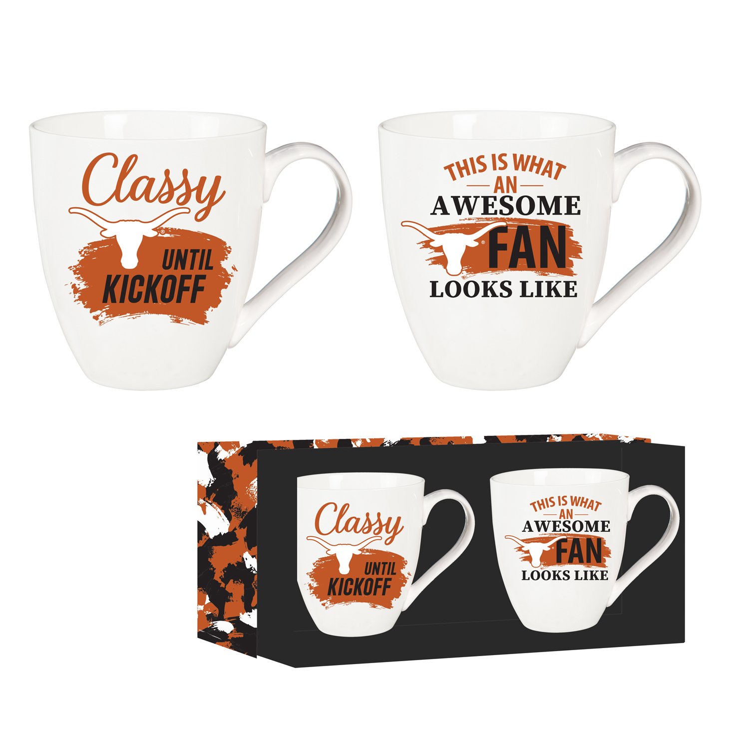 Texas Longhorns Ceramic Coffee Mug Set with Box 17oz Each