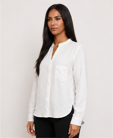 Textured Drop Shoulder Collared Button Down Shirt