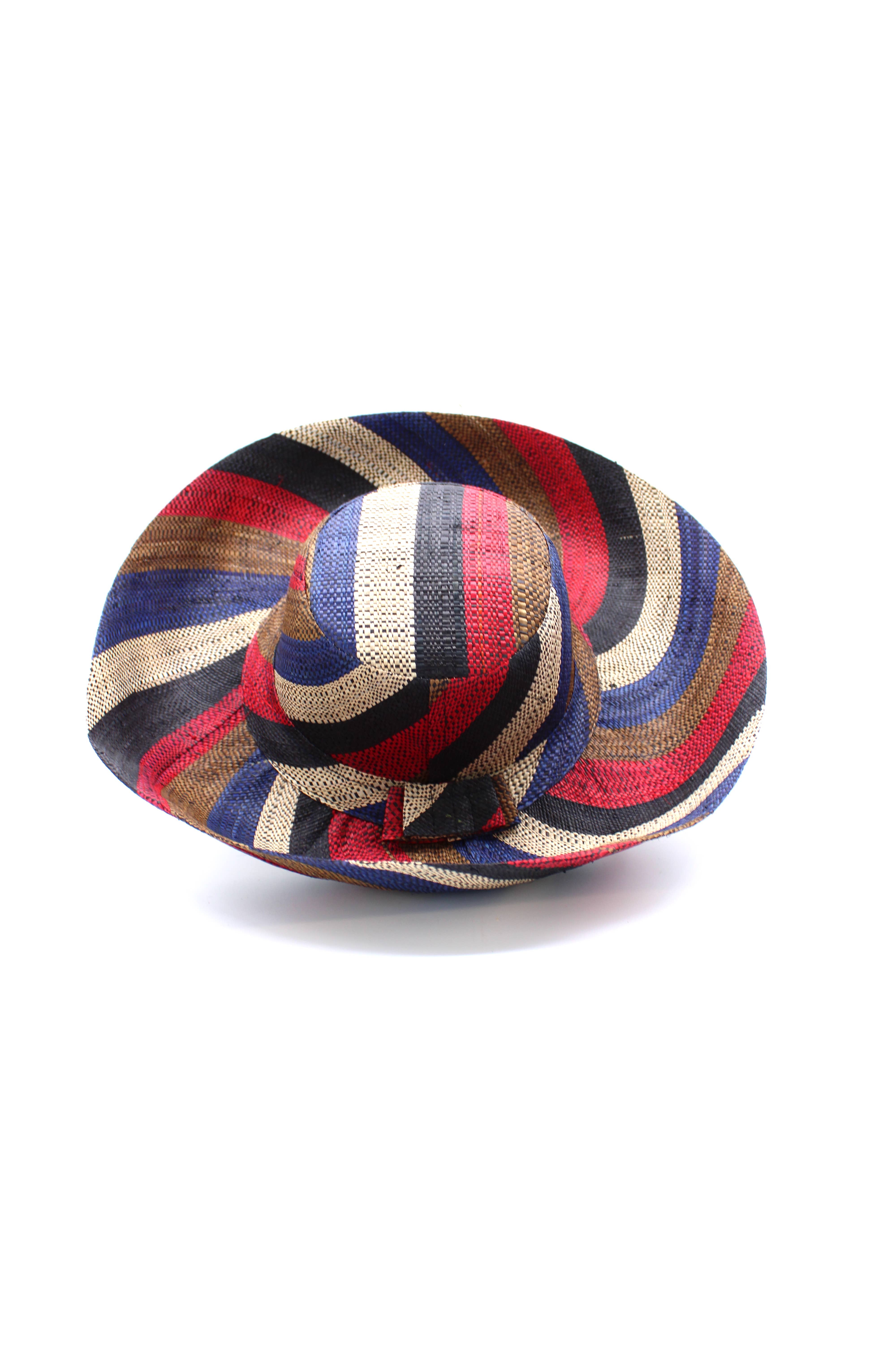 5" & 7" Wide Brim Multicolor Stripe Packable Straw Sun Hats