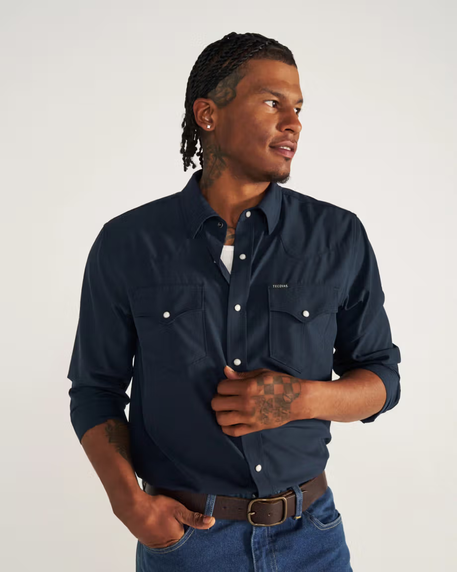 Tecovas Men's Performance Western Pearl Snap - Navy