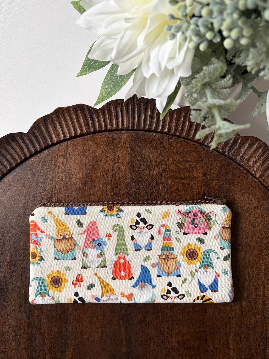 Pencil Pouch – Garden Gnomes – handmade pencil pouch
