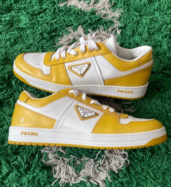prada downtown low-top leather white and sun yellow size 7 (used)