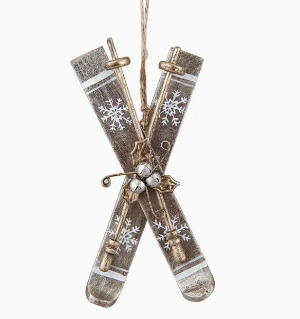 Crossed Skis Wood Ornament