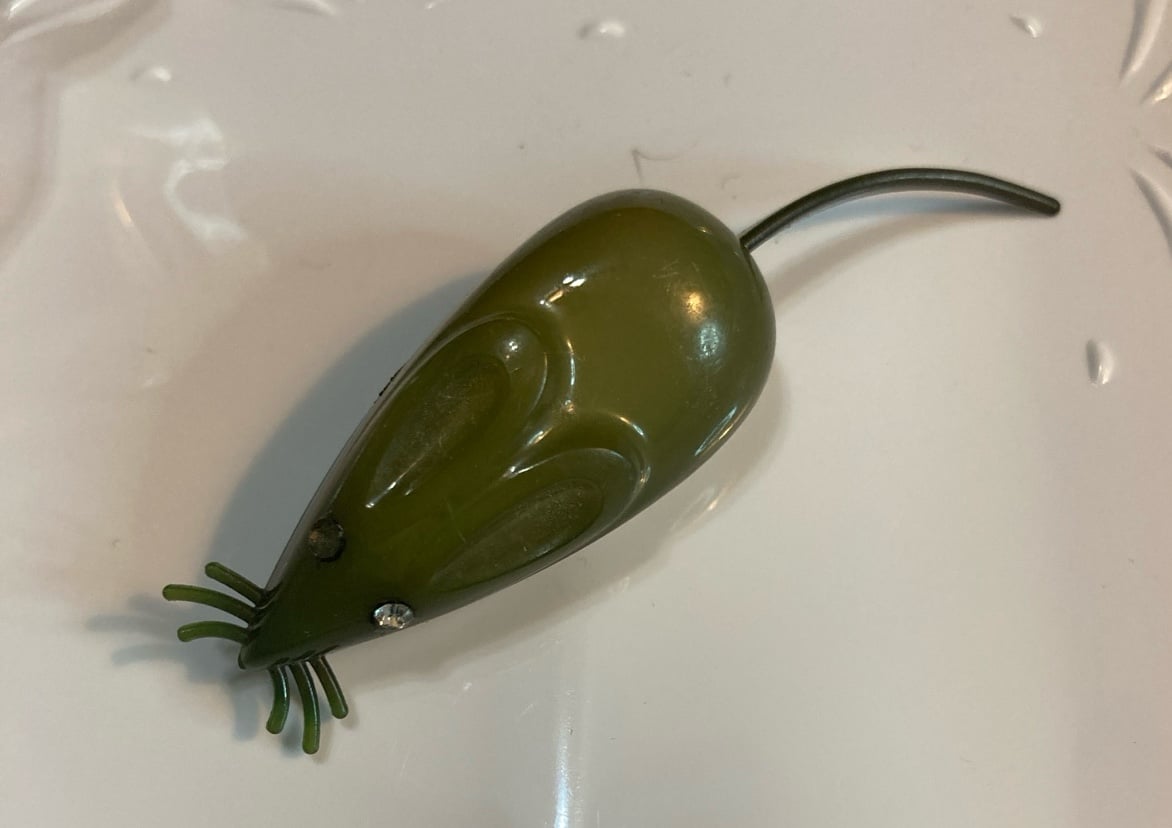 Vintage Green Resin? W. Germany Small Mouse Pin