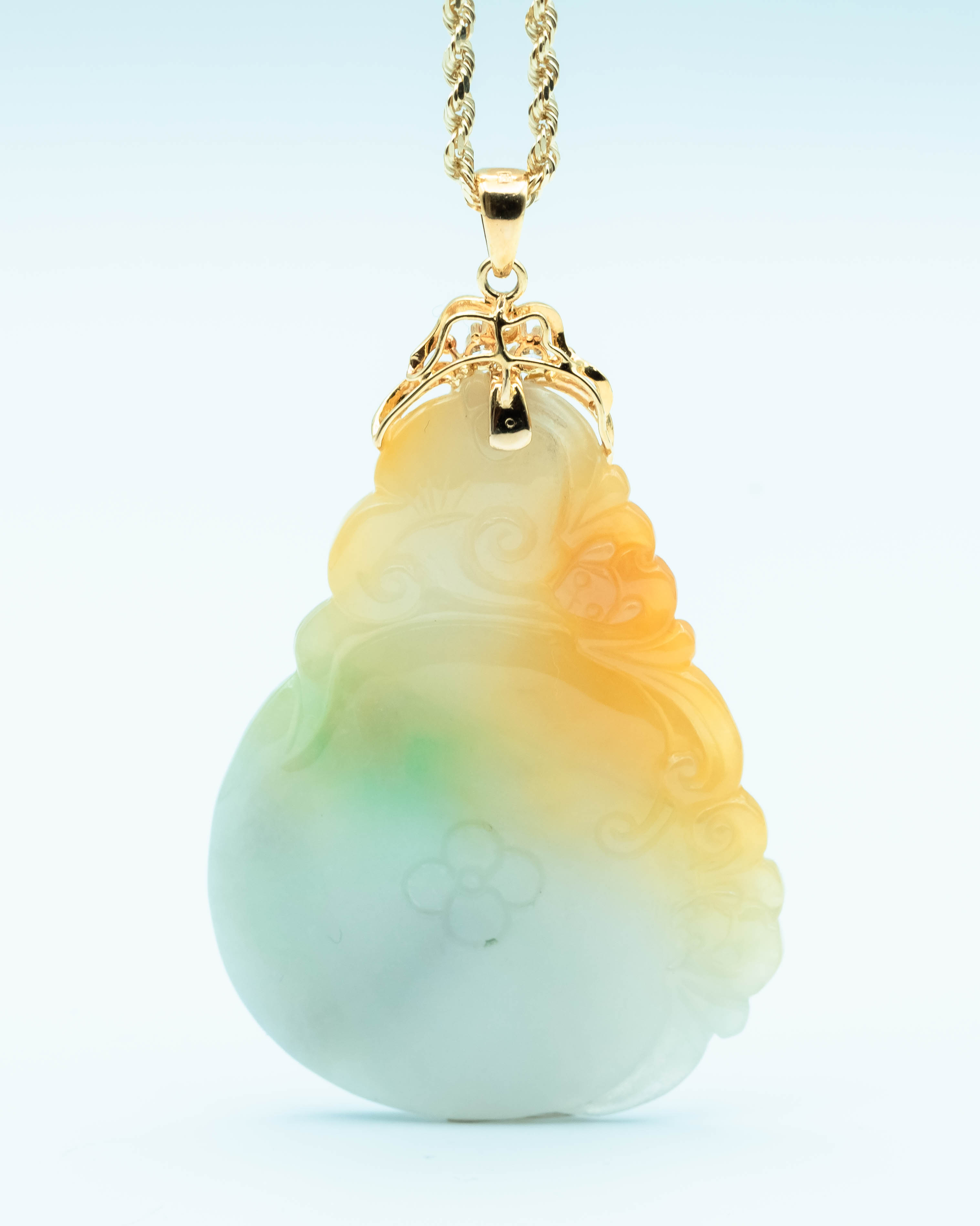 Double Lucky Bat 14k Yellow Gold Jade Pendant