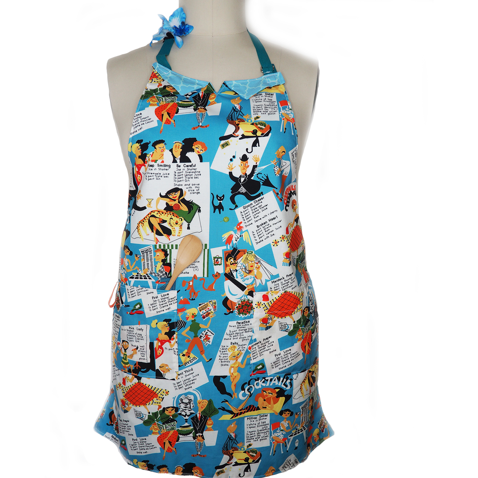 Vintage Cocktail Recipes Reversible Apron