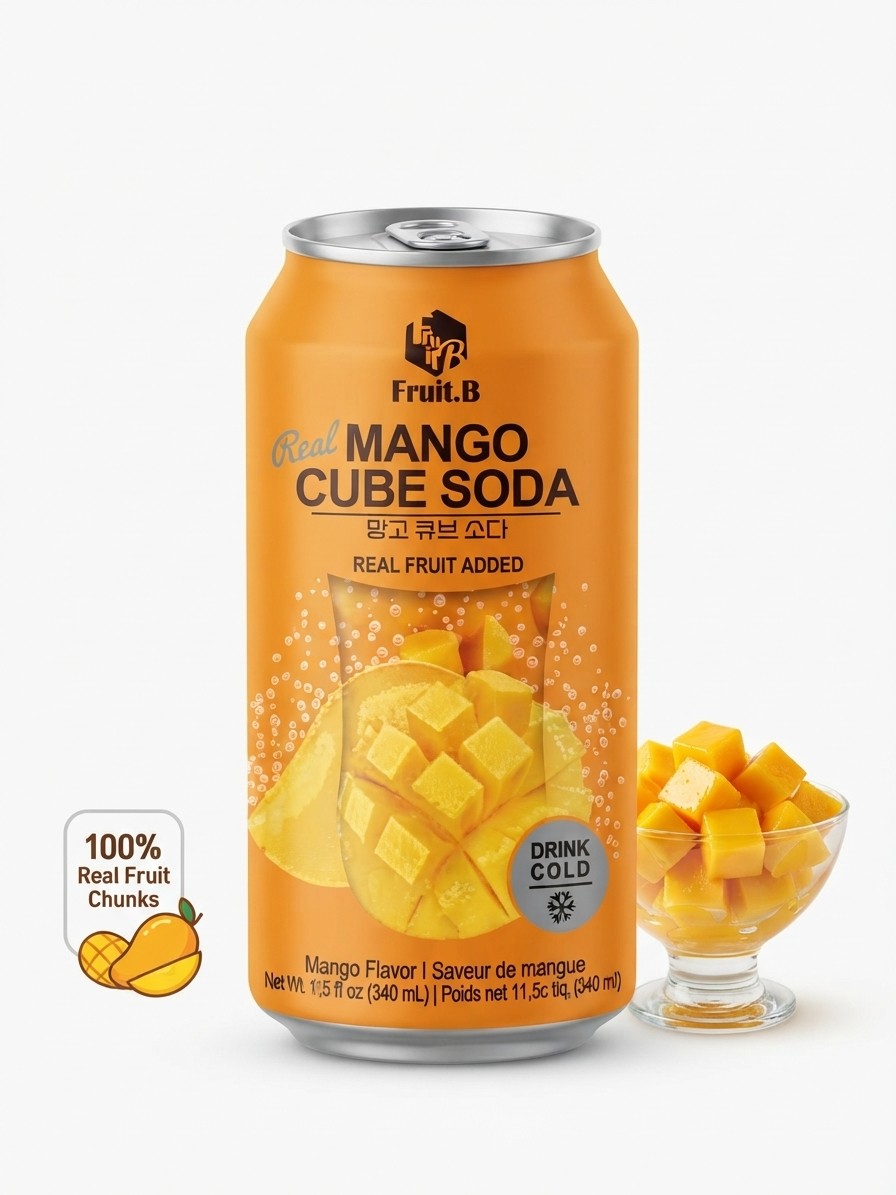 Fruit B Korea Real Mango Cube Soda Real Mango Pieces 11.5oz 12 Pack