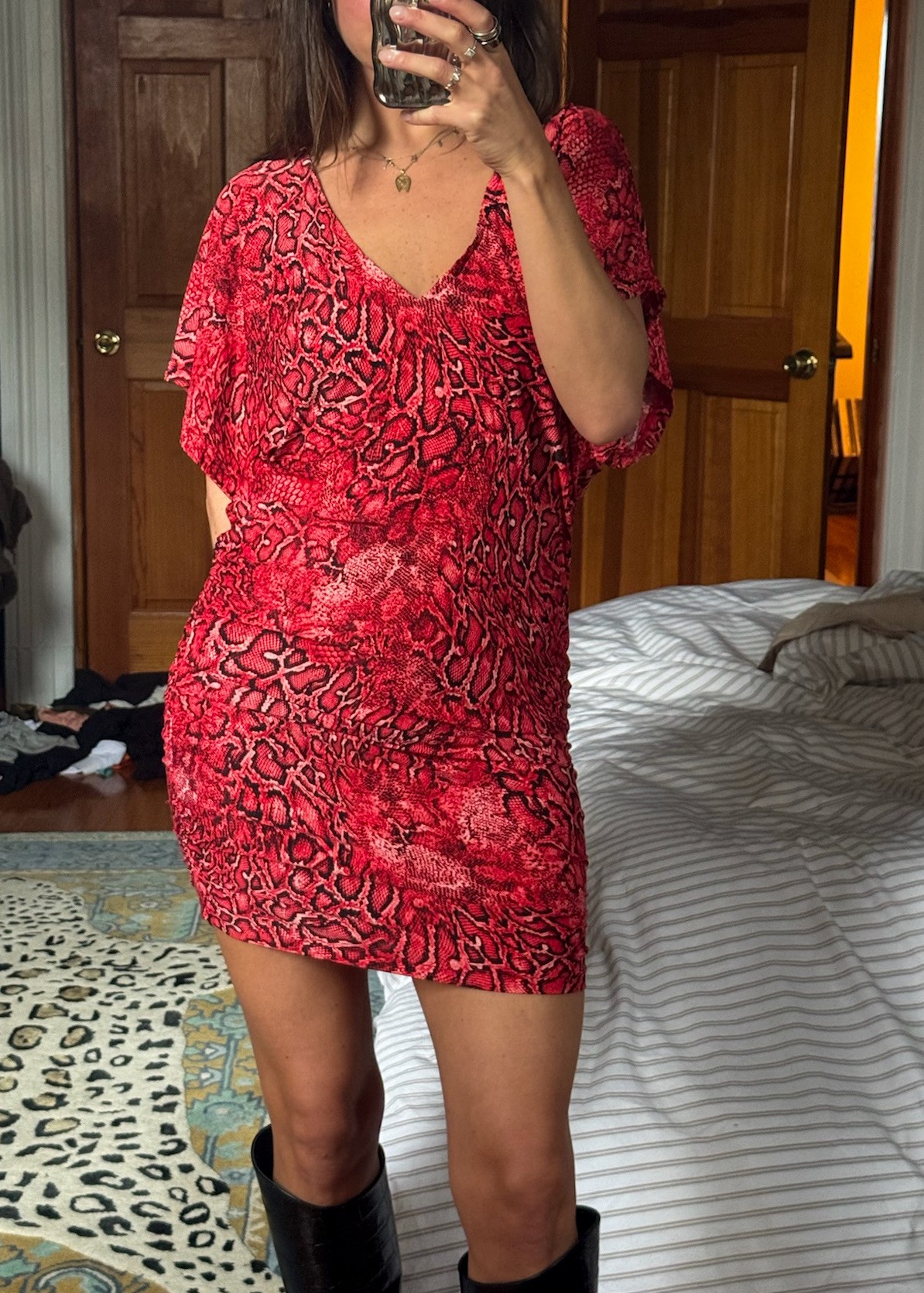 carmen marc valvo | red snakeskin mini dress — image 2