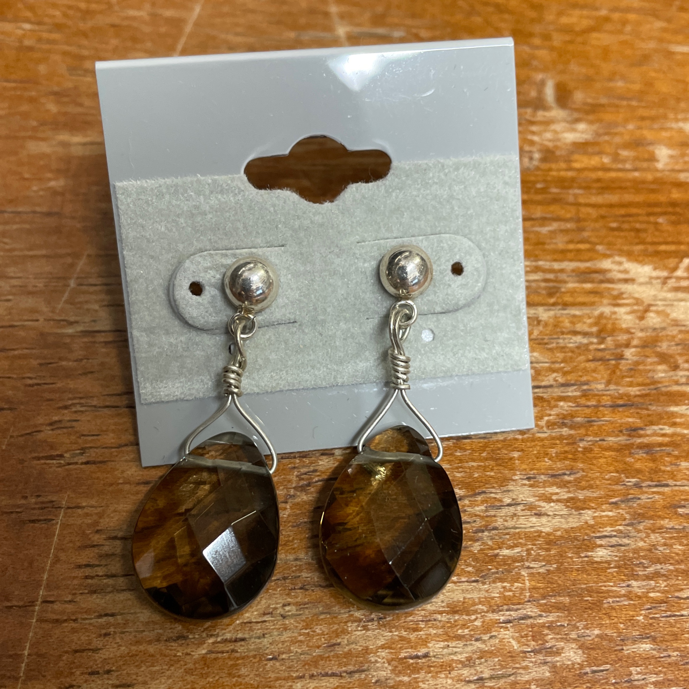 Smokey Quartz Dangle Earrings - Estate Jewelry