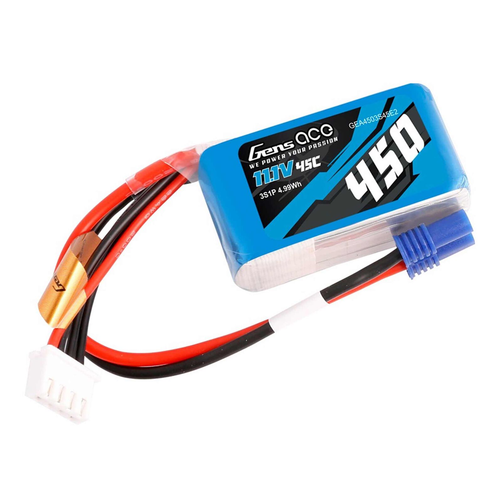 Gens Ace Lipo 450 Mah 11.1V 45C 3S EC2 GEA4503S45E2