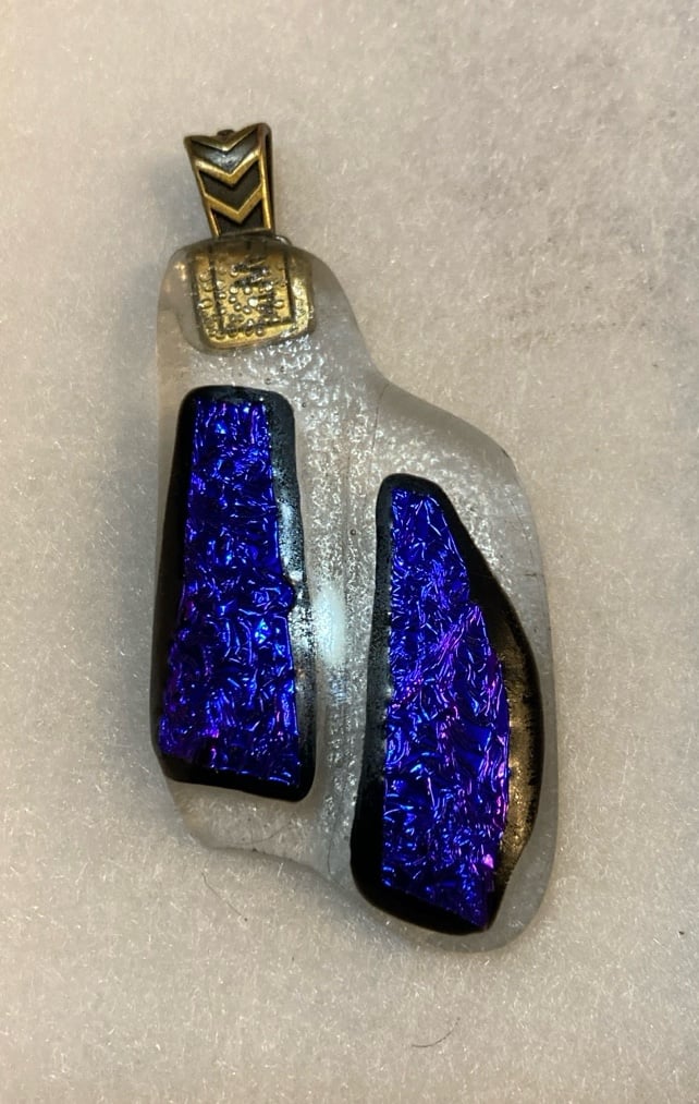 Vintage Dichroic Glass Pendant, Art Glass Purple
