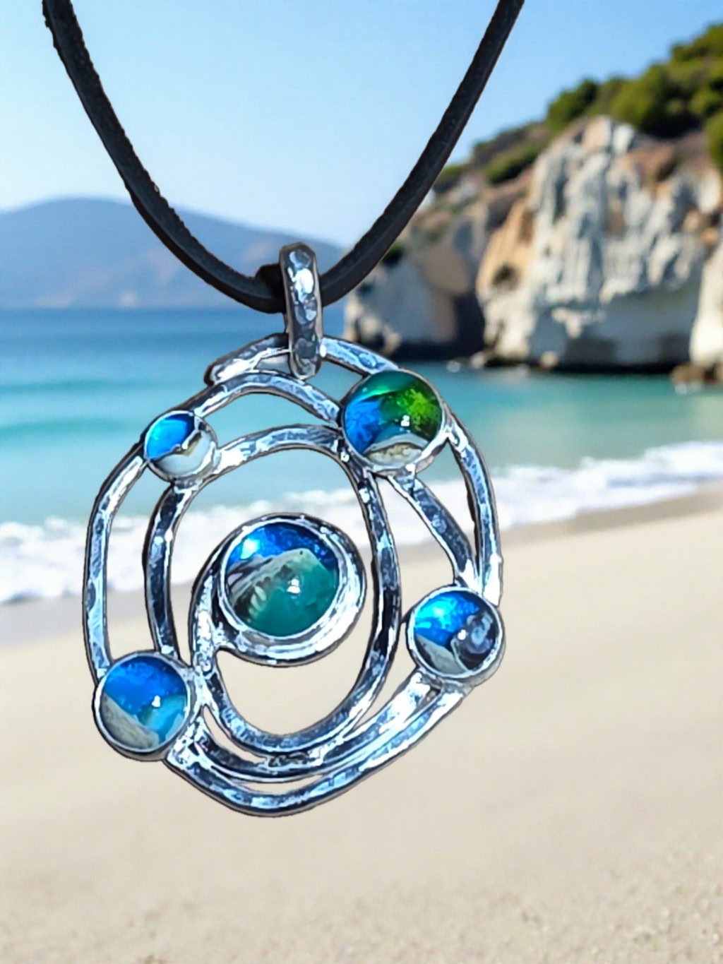 Cremation 5-Stone  Sterling Spiral Pendant by Moss Creek Art